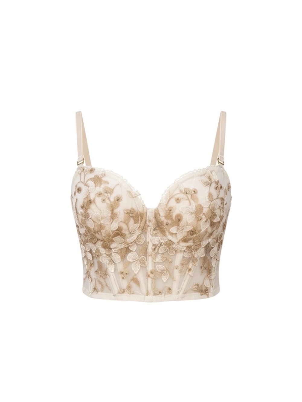 Ivory & Gold Floral Embroidered Bustier Top